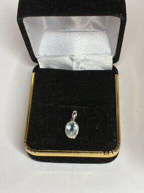 White Gold Aquamarine and Diamond Pendant